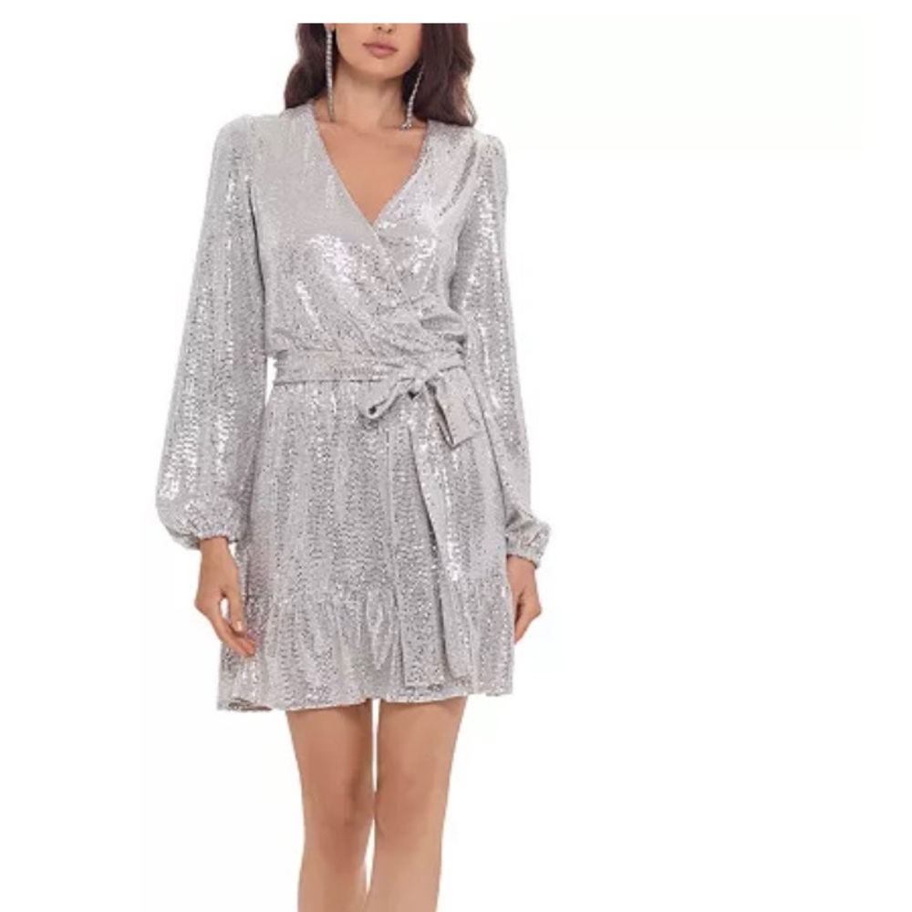 Betsy & Adam sequined silver dress